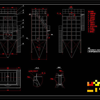 万布袋除尘器设计图CAD机械图纸
