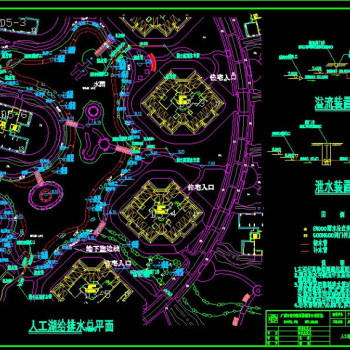 人工湖给排水总平面cad图纸