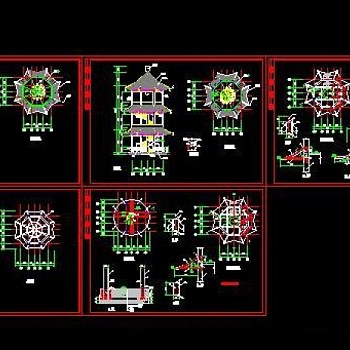 几种景观亭子详细CAD施工大样图