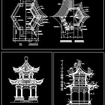 重檐六角亭CAD施工详图