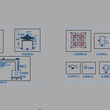 景观四角亭子CAD施工详图