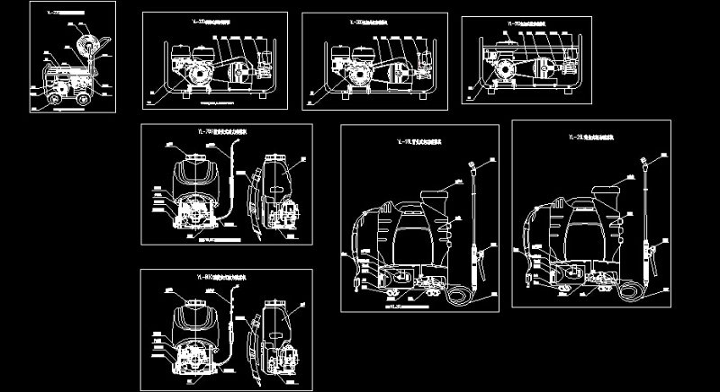 8种喷雾机外形图CAD<a href=https://www.yitu.cn/su/7937.html target=_blank class=infotextkey>图纸</a>