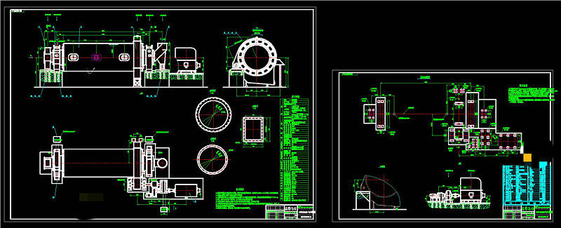 川矿球磨机两张总图CAD机械图纸