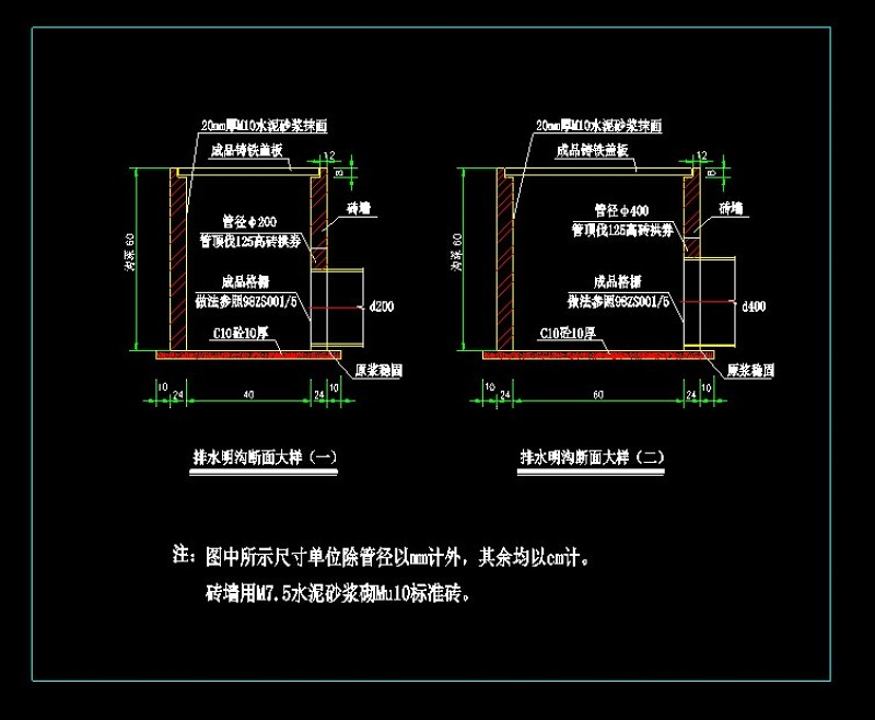 排<a href=https://www.yitu.cn/su/5628.html target=_blank class=infotextkey>水</a>明沟cad大样<a href=https://www.yitu.cn/su/7590.html target=_blank class=infotextkey>设计</a>施工图