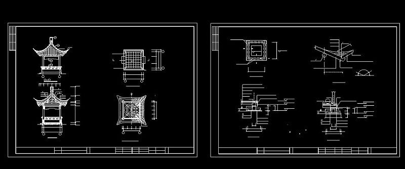 古代四角古亭cad设计大样详图