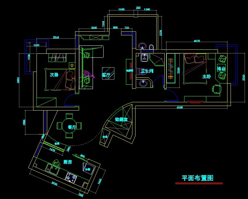 某2室一厅<a href=https://www.yitu.cn/su/7212.html target=_blank class=infotextkey>户型</a>cad<a href=https://www.yitu.cn/su/7392.html target=_blank class=infotextkey>平面</a>布置图