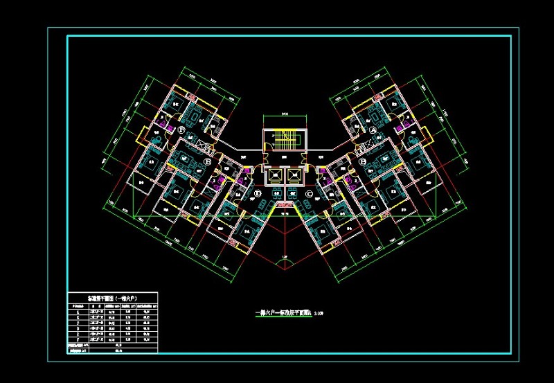 纯板式一梯六户CAD<a href=https://www.yitu.cn/su/7590.html target=_blank class=infotextkey>设计</a><a href=https://www.yitu.cn/su/7392.html target=_blank class=infotextkey>平面</a>施工<a href=https://www.yitu.cn/su/7937.html target=_blank class=infotextkey>图纸</a>