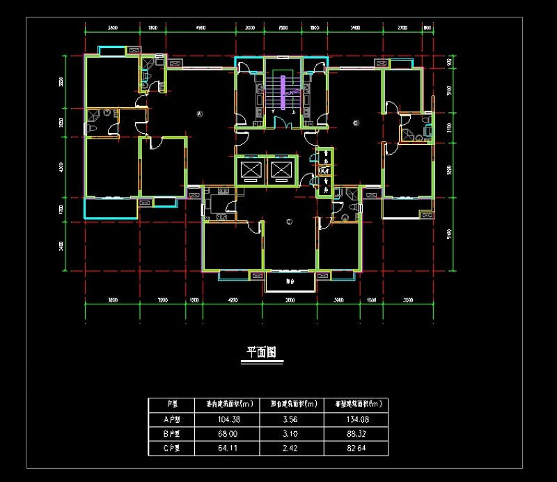 某一梯三户建筑<a href=https://www.yitu.cn/su/7392.html target=_blank class=infotextkey>平面</a>CAD<a href=https://www.yitu.cn/su/7590.html target=_blank class=infotextkey>设计</a><a href=https://www.yitu.cn/su/7937.html target=_blank class=infotextkey>图纸</a>