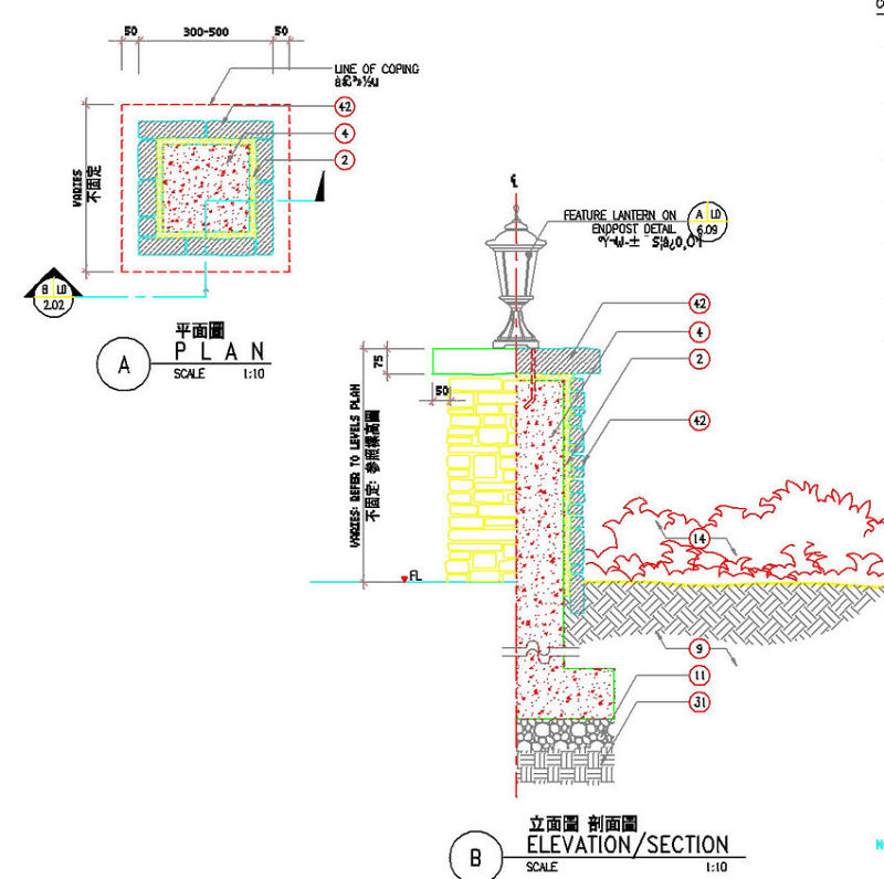 灯饰及挡土墙cad景观细部