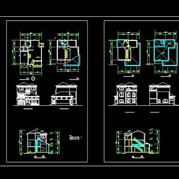 xx三层小别墅整套cad建筑施工图