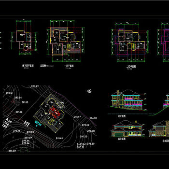 坡地独栋别墅方案设计cad图纸