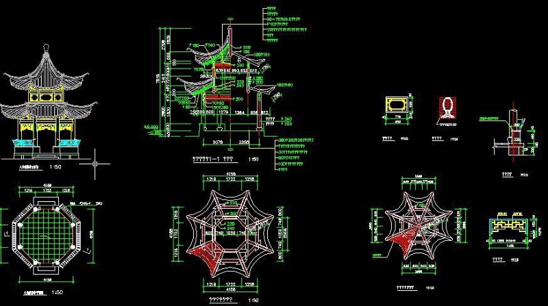 八角<a href=https://www.yitu.cn/su/7053.html target=_blank class=infotextkey>亭</a>古建筑完整CAD施工<a href=https://www.yitu.cn/su/7937.html target=_blank class=infotextkey>图纸</a>二