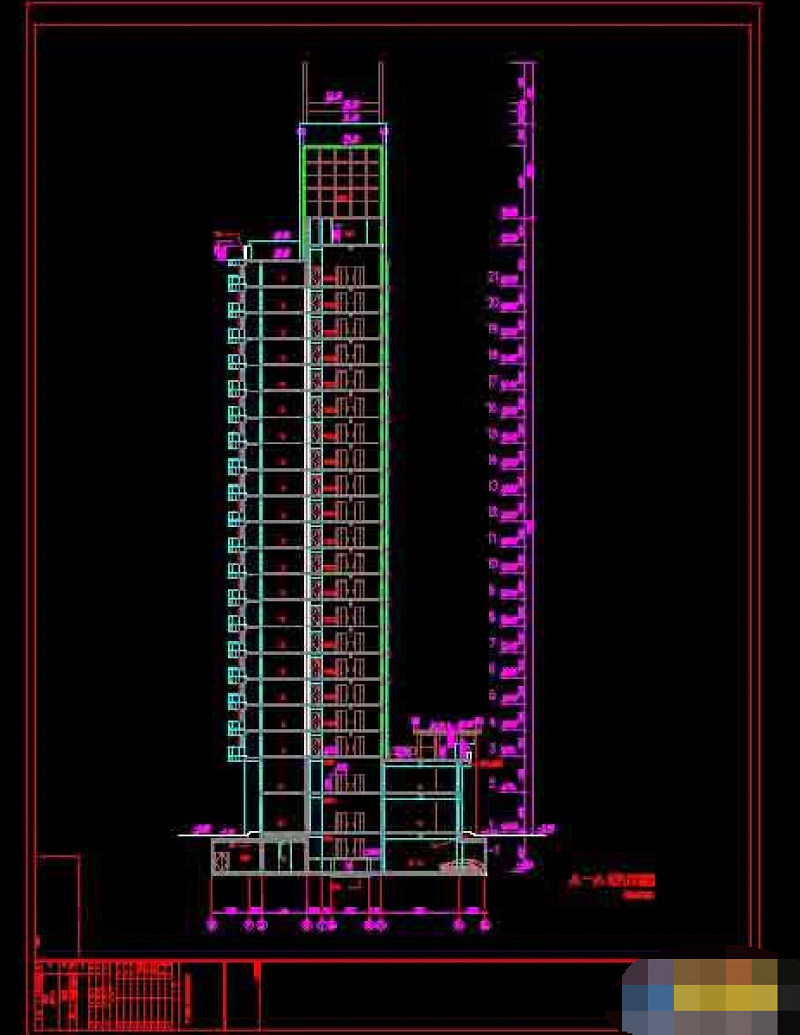 小区21层商住楼建筑cad设计施工图
