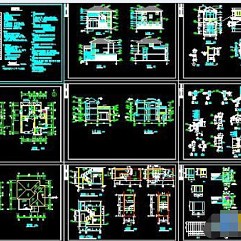 瓦房屋顶别墅建筑cad方案设计施工图