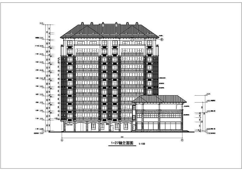 沿街小高层平立剖面建筑<a href=https://www.yitu.cn/su/7590.html target=_blank class=infotextkey>设计</a>CAD施工图