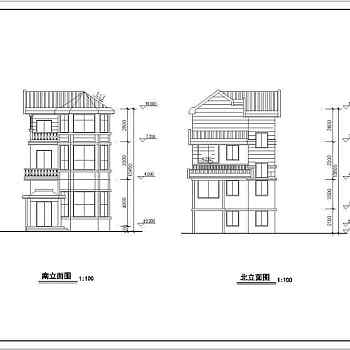 某地三层别墅建筑设计cad图（含效果图）