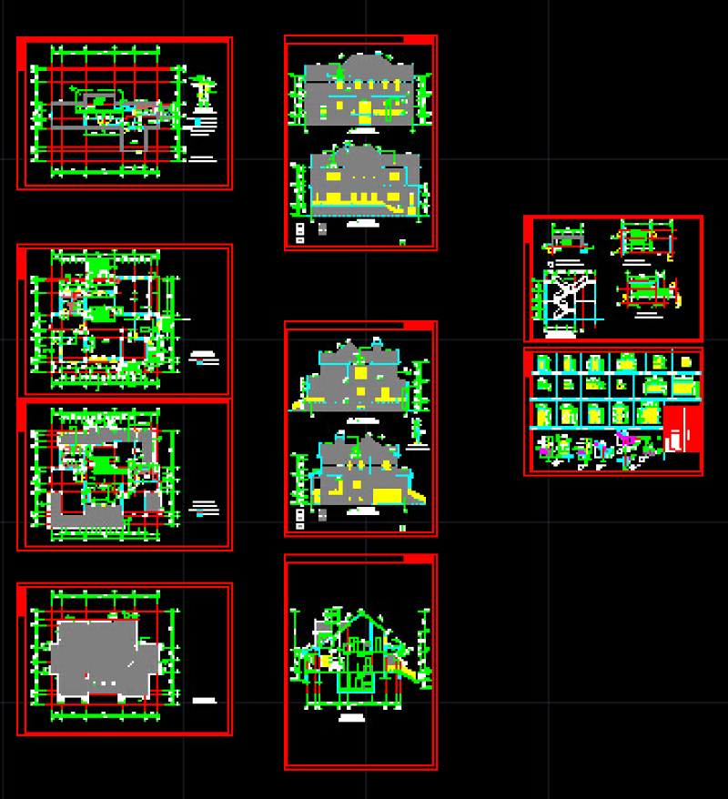 某两套别墅方案<a href=https://www.yitu.cn/su/7590.html target=_blank class=infotextkey>设计</a>CAD详图带效果图