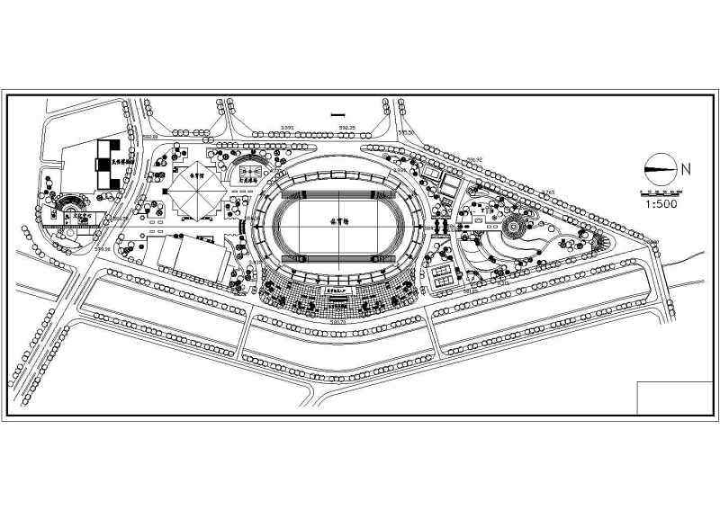 某地区体育场规划总平面设计图（有比例）