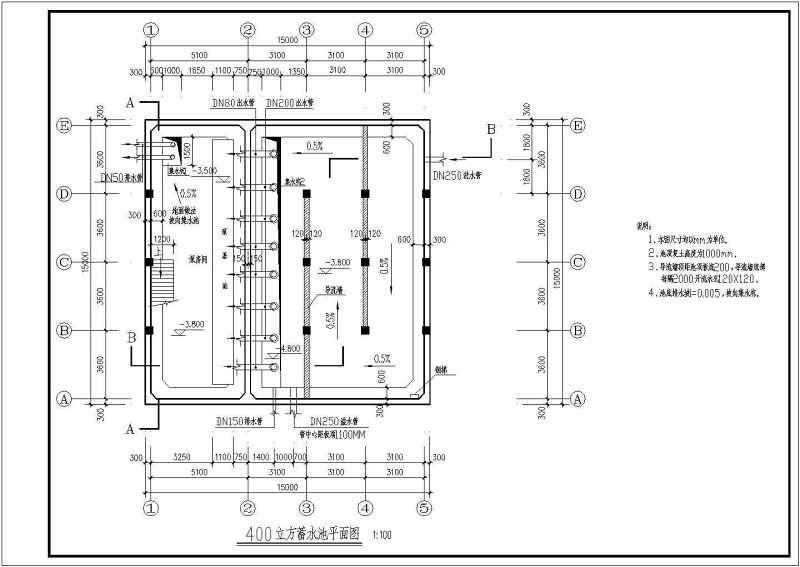 某400立方米矩形消防<a href=https://www.yitu.cn/su/5628.html target=_blank class=infotextkey>水</a>池和泵房结构施工图