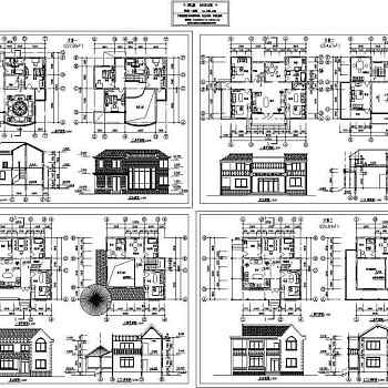 四套坡屋面砖混结构别墅设计方案图纸