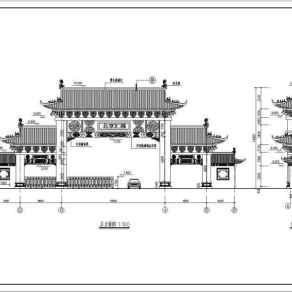 北京某四柱三楼框架结构大门建筑施工图3D模型