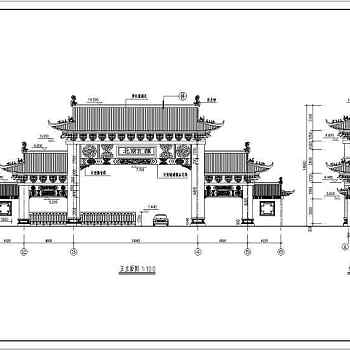 北京某四柱三楼框架结构大门建筑施工图