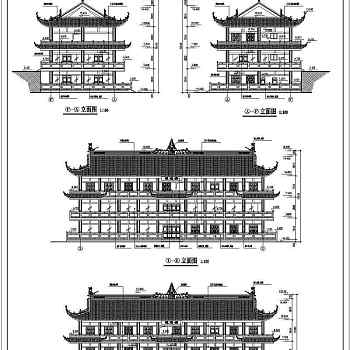 某3层框架仿古接待中心建筑设计方案图