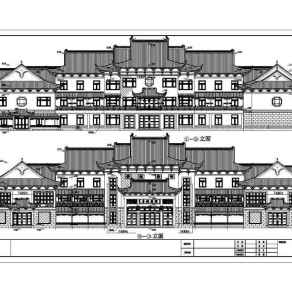 镇江某三层仿古商办楼建筑设计方案图纸3D模型
