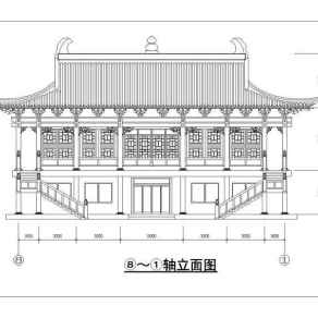 仿古建筑寺庙大殿建筑专业设计方案图纸3D模型