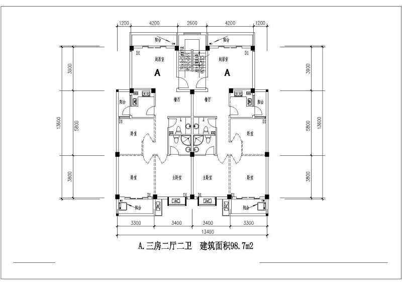 多层住宅建筑设计施工CAD户型图