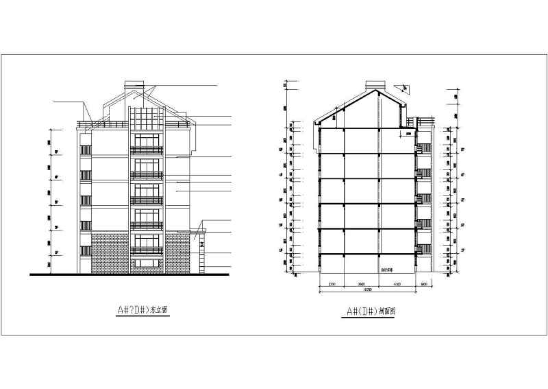 多层<a href=https://www.yitu.cn/su/8035.html target=_blank class=infotextkey>坡屋顶</a>复式住宅建筑cad施工图