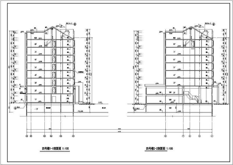 围合式坡顶小高层住宅全套cad施工图