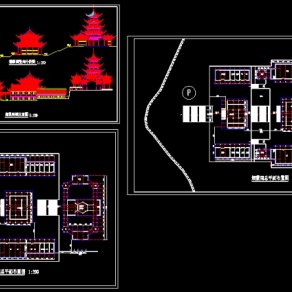 某市大型寺庙建筑CAD施工方案设计图纸3D模型