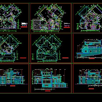 某地区A户型高级别墅建筑设计cad全套施工图带效果图