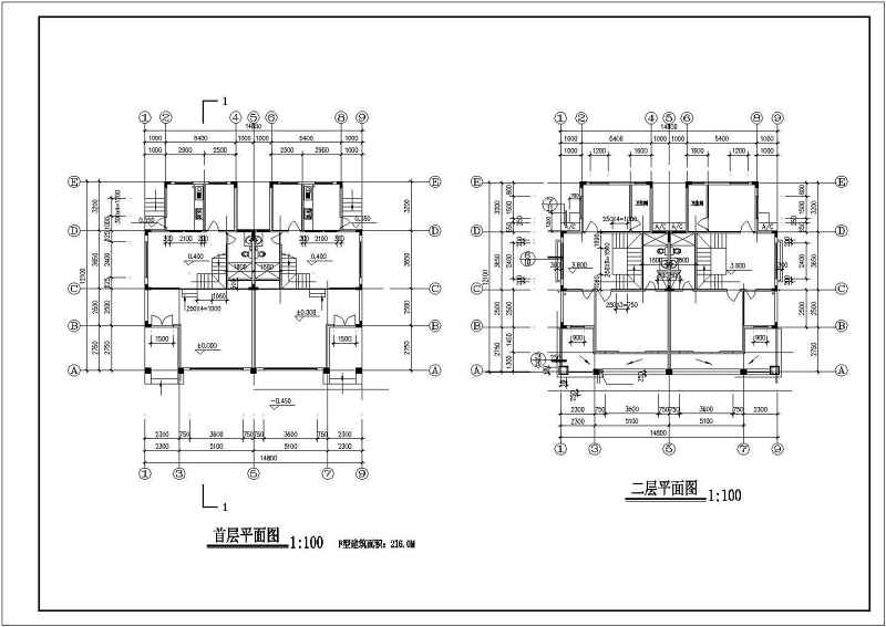 两户双联式别墅建筑<a href=https://www.yitu.cn/su/7590.html target=_blank class=infotextkey>设计</a>图