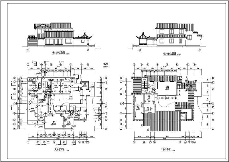 三套仿古建别墅建筑图