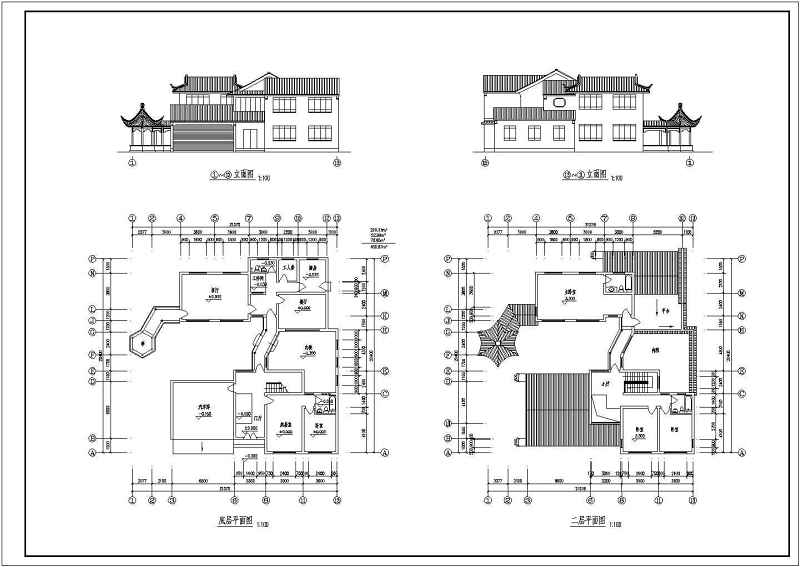 三套仿古建别墅建筑图