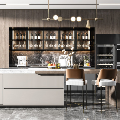 现代开放式厨房中岛台3d模型