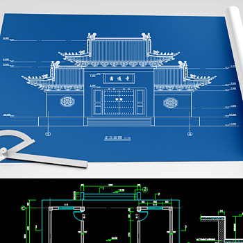 原创圆通寺山门殿建筑结构CAD图纸-版权可商用