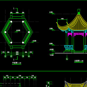 原创六角亭建筑结构CAD施工图纸-版权可商用