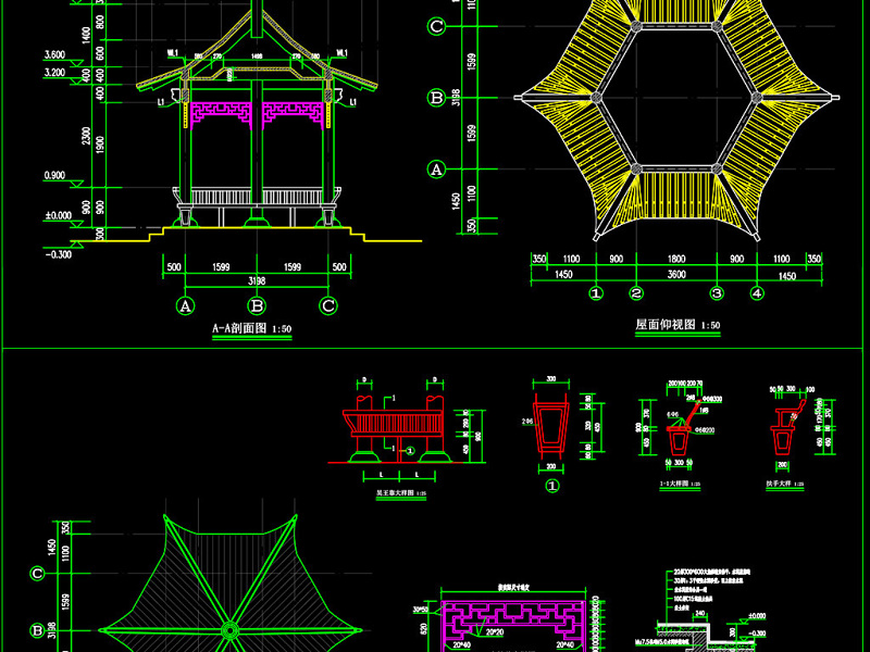 原创六角<a href=https://www.yitu.cn/su/7053.html target=_blank class=infotextkey>亭</a>建筑结构CAD施工<a href=https://www.yitu.cn/su/7937.html target=_blank class=infotextkey>图纸</a>-版权<a href=https://www.yitu.cn/su/7381.html target=_blank class=infotextkey>可商用</a>