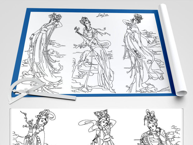 原创古代美女套图CAD12金钗dxf格式-版权可商用