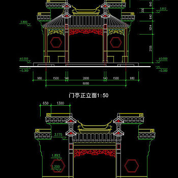 原创中式门楼CAD古建筑立面图