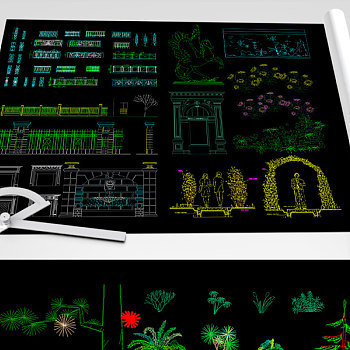 原创公园小景cad图纸集合-版权可商用