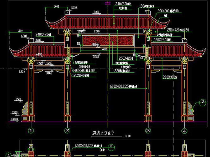 原创园林古建筑CAD中式牌坊施工图明清建筑-版权<a href=https://www.yitu.cn/su/7381.html target=_blank class=infotextkey>可商用</a>