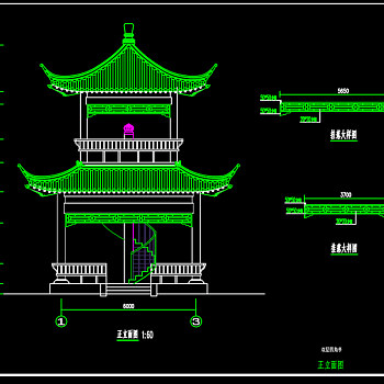 原创四角亭真双层建筑结构施工图纸CAD图纸-版权可商用