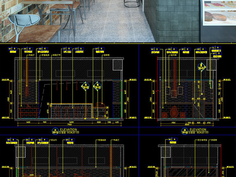 原创全套<a href=https://www.yitu.cn/sketchup/naichadian/index.html target=_blank class=infotextkey>奶茶店</a>CAD施工图效果图
