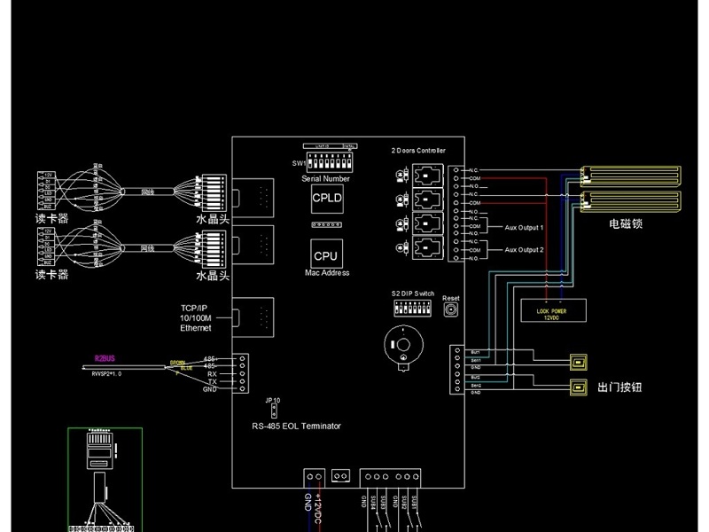原创门禁系统图门禁控制器接线图CAD弱电智能化-版权<a href=https://www.yitu.cn/su/7381.html target=_blank class=infotextkey>可商用</a>