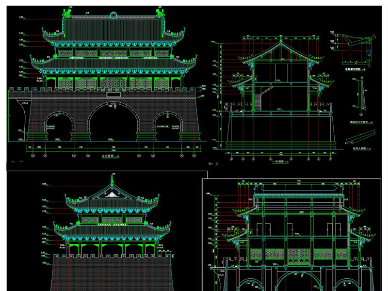 原创仿古代城门楼建筑全套CAD施工图-版权可商用