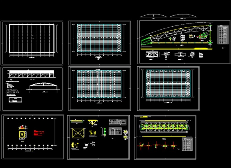 原创拱型轻<a href=https://www.yitu.cn/su/8096.html target=_blank class=infotextkey>钢结构</a>厂房CAD结构施工图